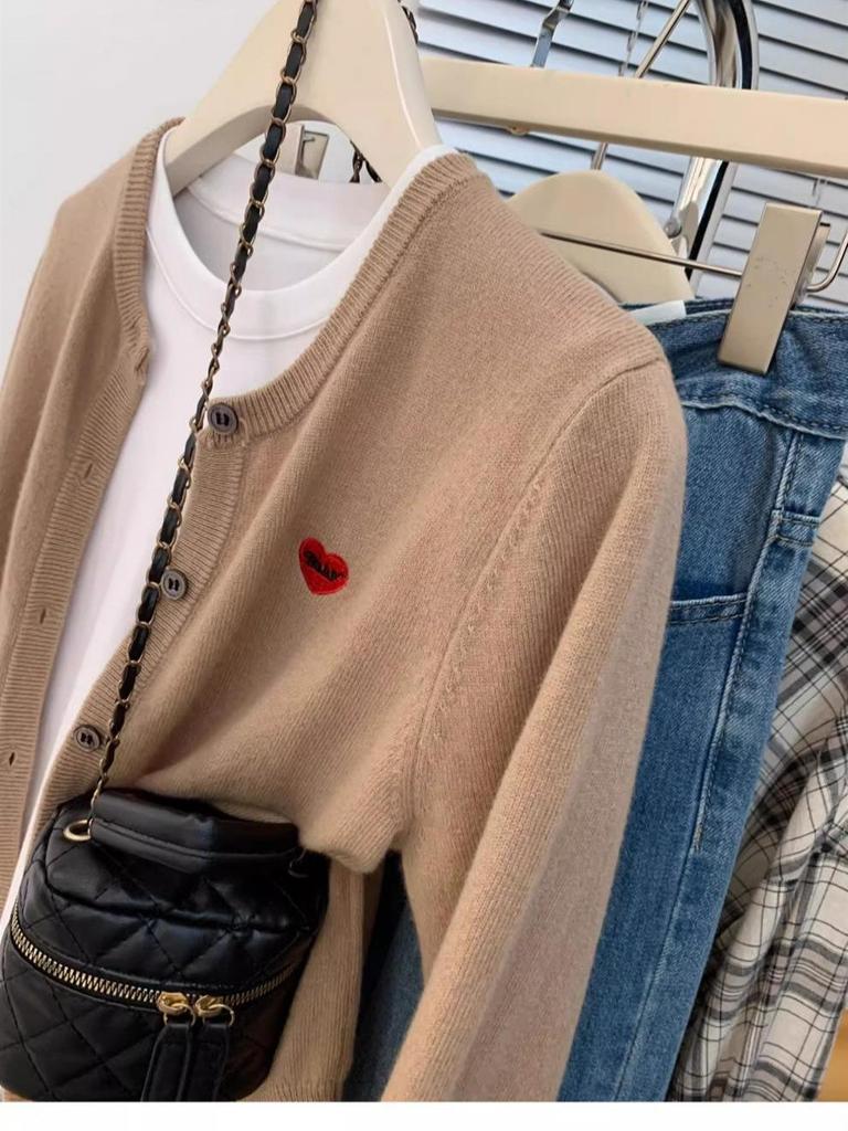 2025 Autumn/Winter Women's Wool Round Neck Knit Cardigan - Elegant Loose Sweater Coat
