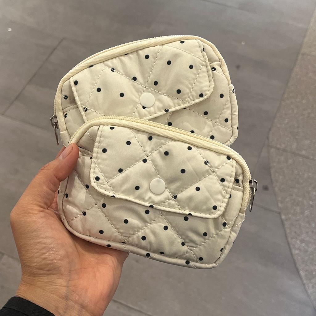 Soft Polka Dot Tampon Storage Bag Large Capacity Embroidered Sanitary Napkin Pouch Thickened Korean Style Makeup Pouch Daily