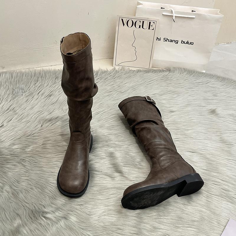 

Но женские ботфорты 2025 осень и зима новые супер огонь тонкие рыцарские сапоги универсальные на толстой подошве в британском стиле тонкие сапоги зима 40 коричневый