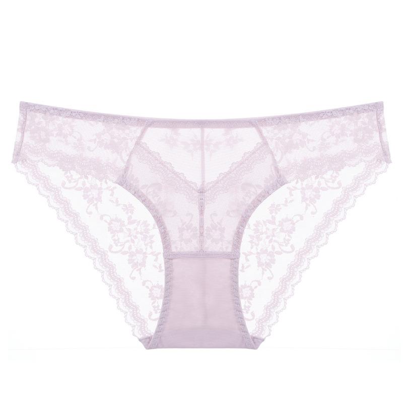 Women Sexy Floral Lace Ultra Thin Breathable Low Waist Cotton Crotch Butt Lifting Triangle Briefs