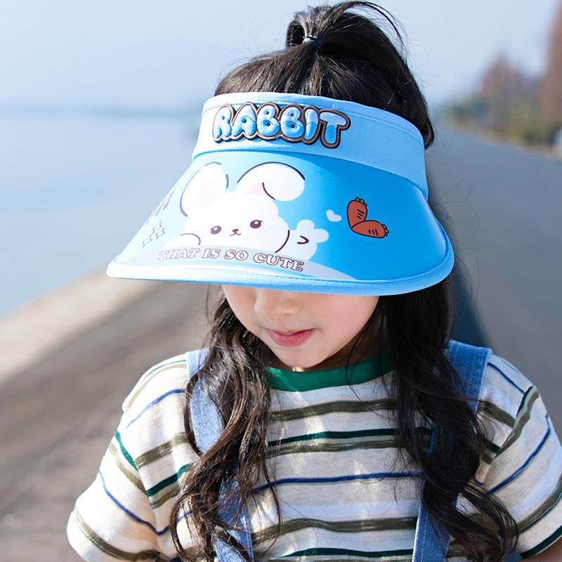 1134 Children's Sunscreen Hat Summer Outdoor Visor Hat Boys and Girls Big Brim Cute Rabbit Empty Top Sun Hat