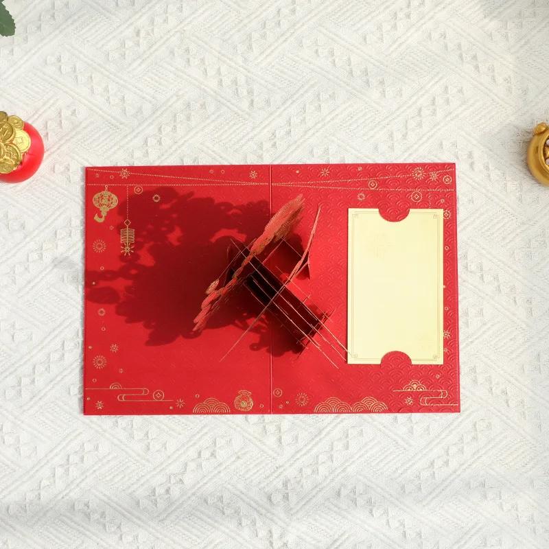 2026 Lunar New Year 3D Greeting Card with Golden Horse Design Includes Card and Envelope Symbolizing Good Fortune and Wealth