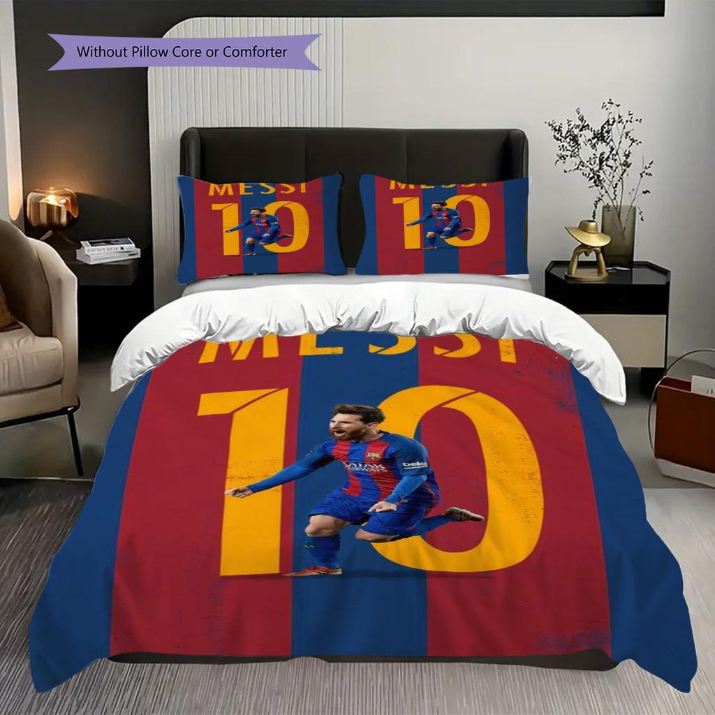 Lionel Messi Eredità Calcio Set da tre pezzi (1 * copripiumino + 2 * federa, senza nucleo) Set biancheria da letto piatto 2D Morbido e confortevole