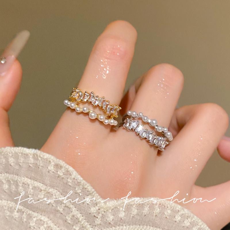 Zirkon Offener Ring für Damen, Leichter Luxus, Nische, High-End, Geometrisch geformter Ring für den Zeigefinger