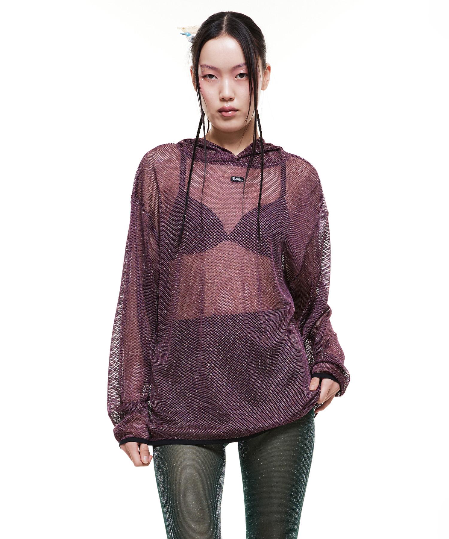 Buddy Mesh Boxy Hoodie Deep Purple L