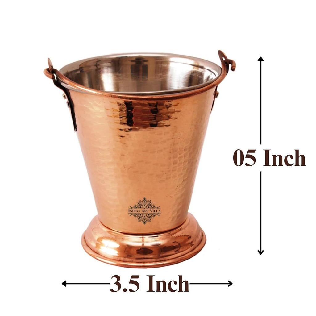 Steel Copper Hammered Design Bucket, Serveware & Tableware for Home, Hotel & Restaurants, Volume-300 ML, Set of 6