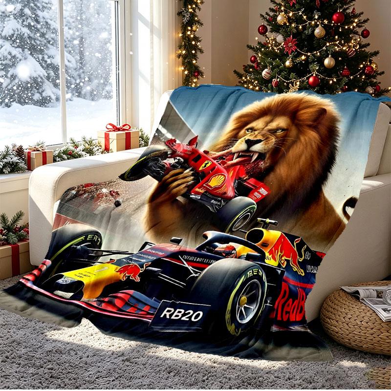 Red Bull Racing Pattern Blanket for Home Decoration, Bed, Sofa, Car Travel, Camping, Suitable for All Seasons, Birthday Christmas Gift