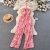 Spring and Summer New Holiday Travel Hot Street Tie-Dye Sling Fashion Chiffon Drape Halter Wide Leg One-Piece Long Pants