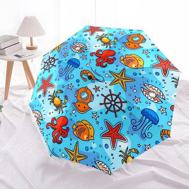 

1pc Oceanic Adventure Umbrella with Plastic Handle,Compact & Stylish,Cartoon Pattern,Outdoor UmbrellaPT514