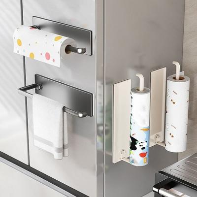 Wall Mounted Magnetic Paper Towel Holder Strong Magnet Backing Plastic Cling Film Storage Rack Space Saving Punch Free