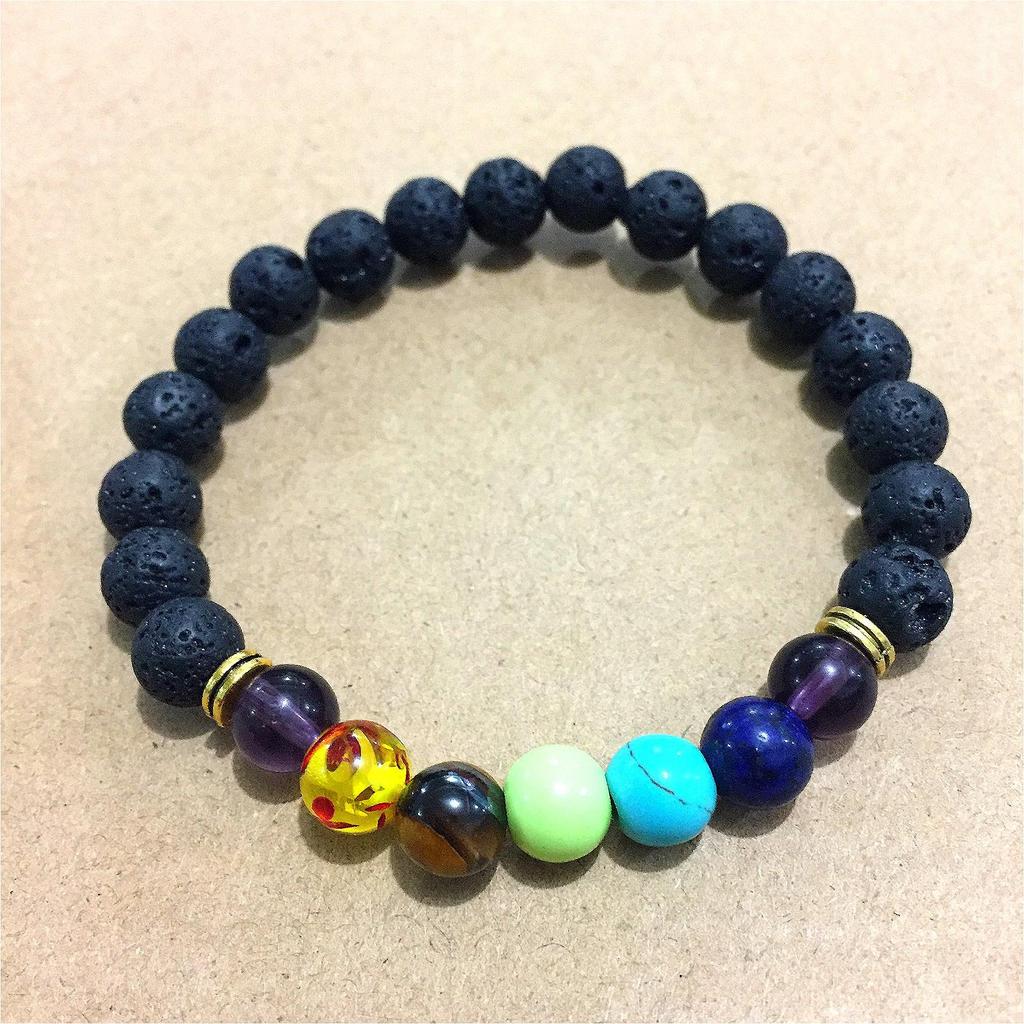 Colorful Agate & Lava Stone Buddhist Prayer Beads Bracelet, 8mm Natural Energy Stones