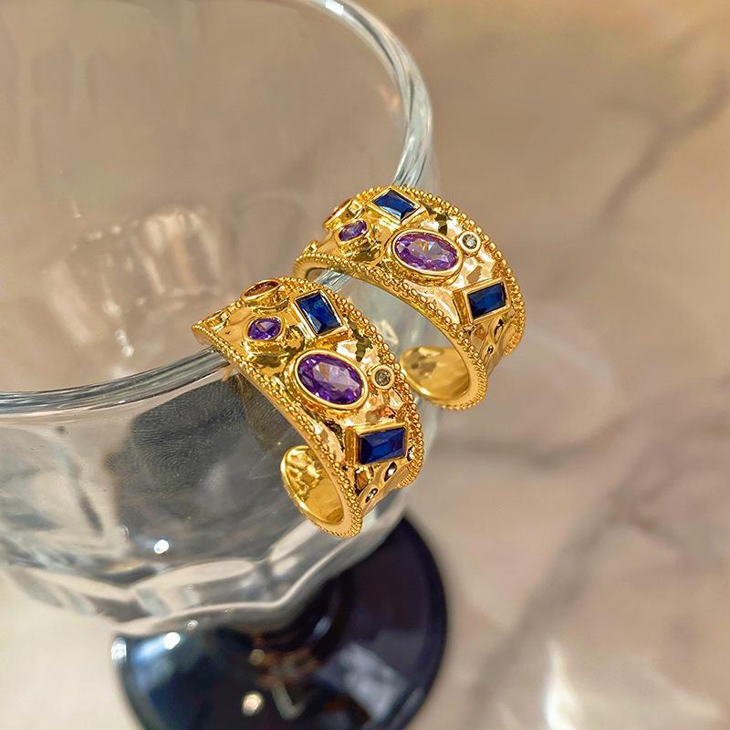 

Antique Style 925 Sterling Silver Gold-Plated Zircon C-Shaped Earrings RF056 золотой