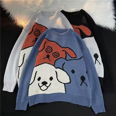 Knitted Sweater Couple Clothing Autumn and Winter Trendy Brand Ins Cartoon Casual Loose Crew Neck Sweater Women