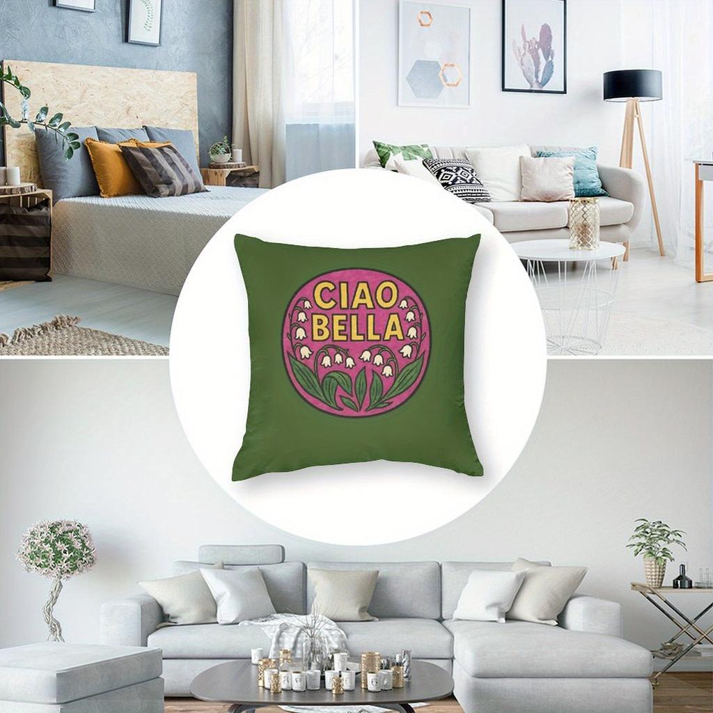 "Ciao Bella" Pillow Cover 2D Printed Polyester Sofa Cushion Case – Italian Floral Design With Lily Of The Valley Pattern