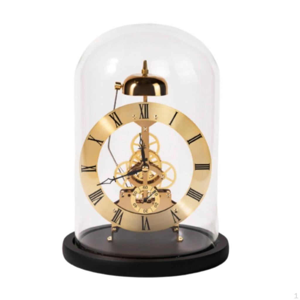 Clock with Clear Dome Roman Numeral Decorative Mechanical Desk Ornament for Living Room,