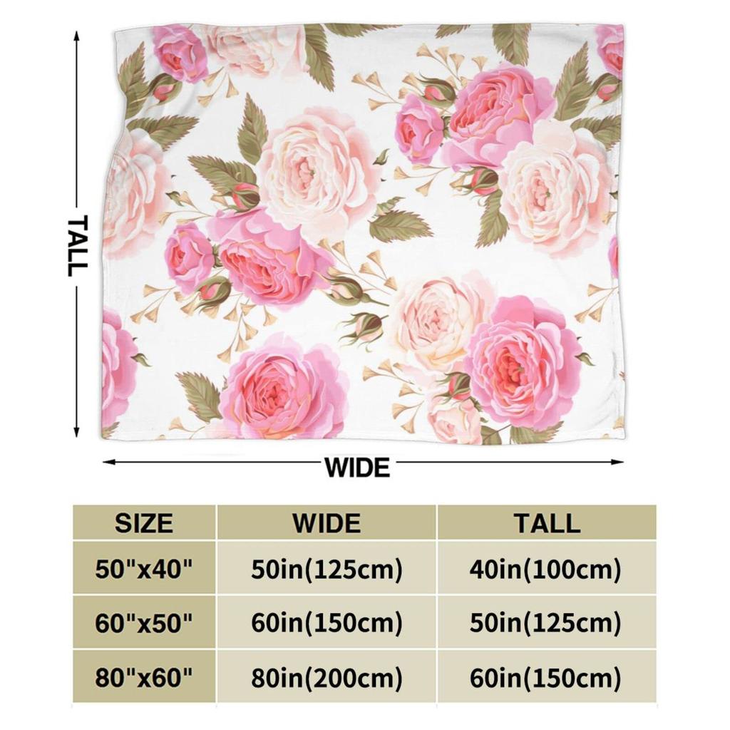 Pink Rose Flowers Printed Blanket for Sofa Bed Travel Camping Living Room Office Conditioning Blanket for All Seasons Gifts