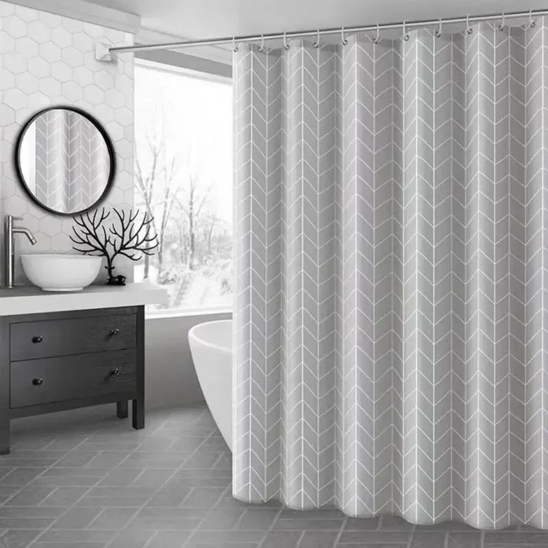 1 Set Shower Curtain Partition Waterproof Bathtub Curtain Fabric Lined Hotel Machine Washable Soft For Home Bathroom