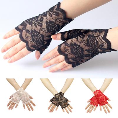 1 Paar Damen-Abschlussballhandschuhe, durchsichtige Spitze, dünn, fingerlos, für Aufführungen im literarischen Stil