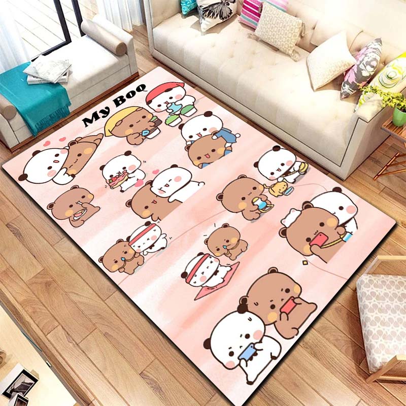 Bubu and Dudu Cartoon Area Rug Kawaii Bear Print Floor Mat Non Slip Carpet For Bedroom Living Room Kids Playroom Home Decor Gift