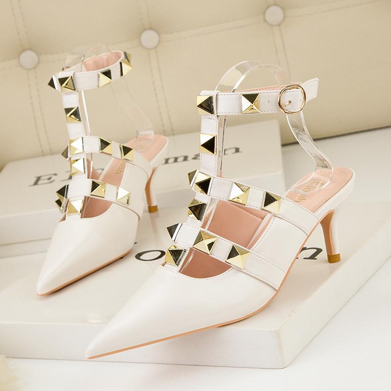 New Women Pumps Summer Fashion Sexy Rivets Pointed Toe Wedding Party High Heeled Shoes Woman Sandals Zapatos Mujer