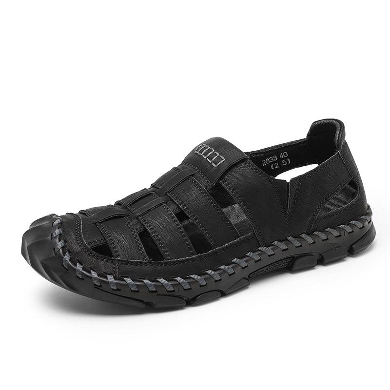 Men s Summer Leather Sandals: Handmade, Closed-Toe, Large Size for Outdoor Casual Wear 46