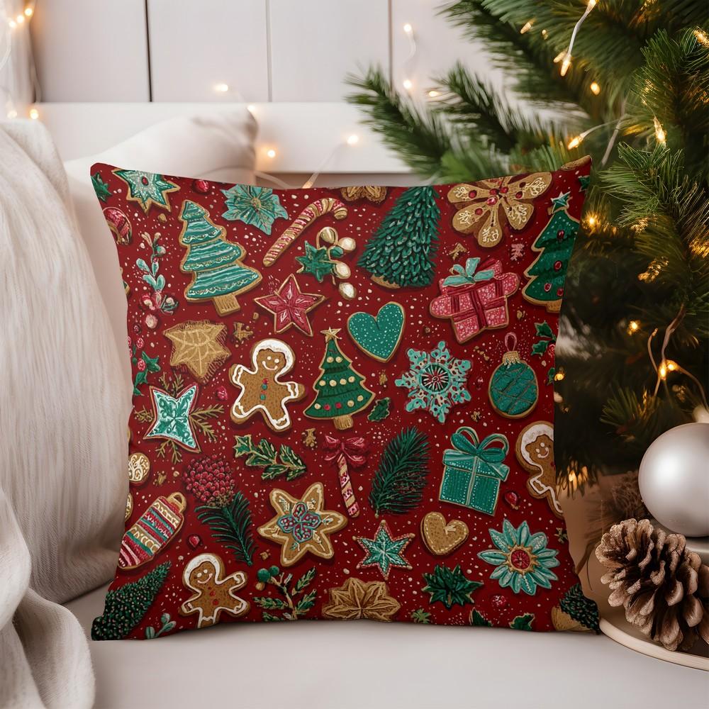 

Home Decor Santa and Christmas Trees Printed Pillow Cover Pattern Cushion Cover Suitable for Sofa Bedroom Car Pillow Cover 16x16Inch