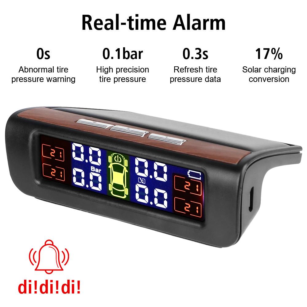 T12 Solar TPMS Tyre Pressure Monitor 4PCS Tyre Sensors Automobile Tire Pressure Monitoring System Digital Car TPMS On Dashboard