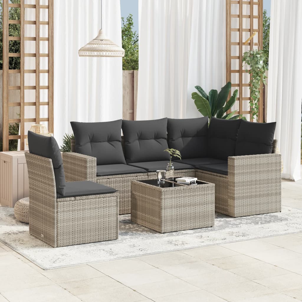 6 Piece Garden Sofa Set with Cushions Light Grey Poly Rattan