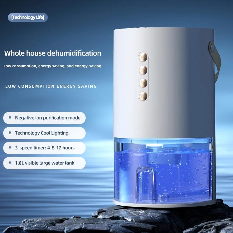 1000 ml Negativ-Ionen-Luftentfeuchter Schimmelbekämpfung Feuchtigkeitskontrolle Tragbar Energieeffizient Home Office Leiser Betrieb Einfach zu bedienen