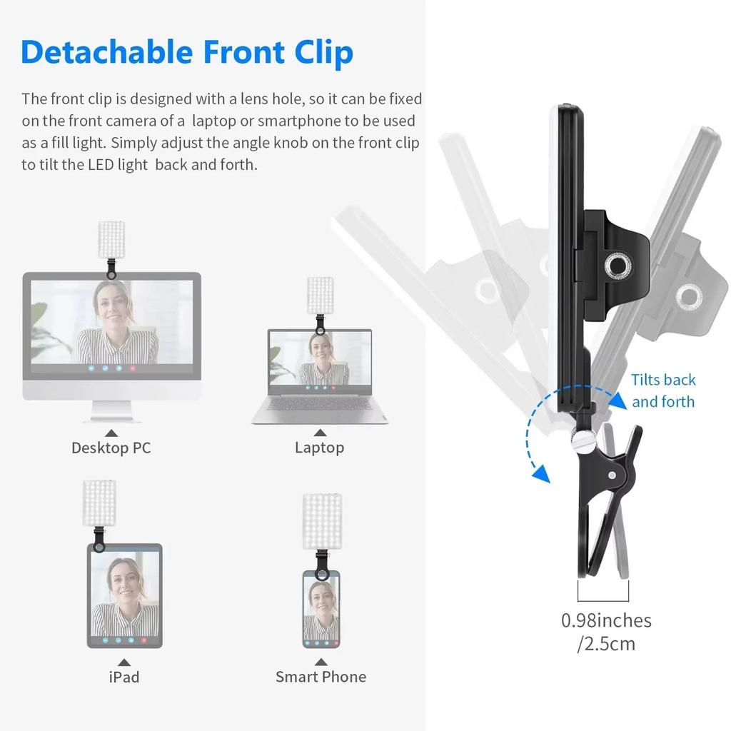 Μίνι Φωτιστικό Γεμίσματος LED RGB Φορητό Φως με Κλιπ Τσέπης Επαναφορτιζόμενο με USB για iPhone Android iPad Laptop Βίντεο Vlog Ζωντανή Φωτογραφία
