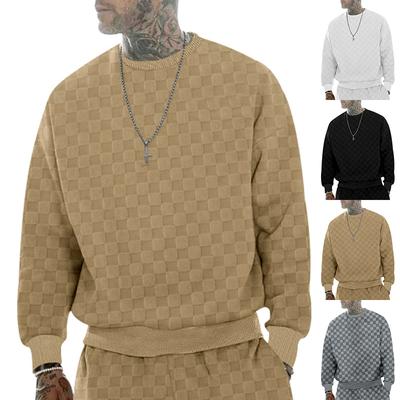 Cross-border Men's Clothing Autumn and Winter Heavy Jacquard Checkerboardround Neck Casual Bottoming Shirt Knitted Long-sleeved T-shirt