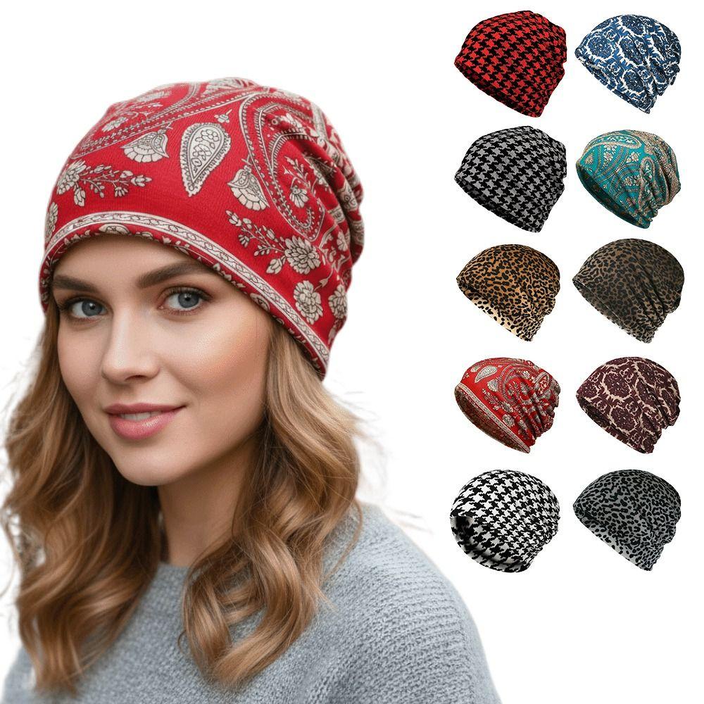 Contrasting Colors Pullover Hat Plaid Print Keep Warm Women's Pile Hat  Autumn and Winter