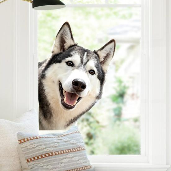 Funny Dog Peeking Out Window Clings Cute Animal Reusable Window Decals Double Sided Static