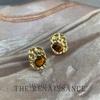 Medieval Gold Brown French Retro Tiger's Eye Stud Earrings Geometric Pleated Earrings Premium Earrings