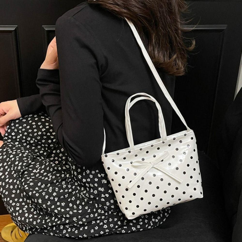 Rural Style Polka Dot Lattice Cherry Handbag Lovely Leisure Lace Plaid Handbag Bowknot Commuting Sweet Crossbody Bag Gifts