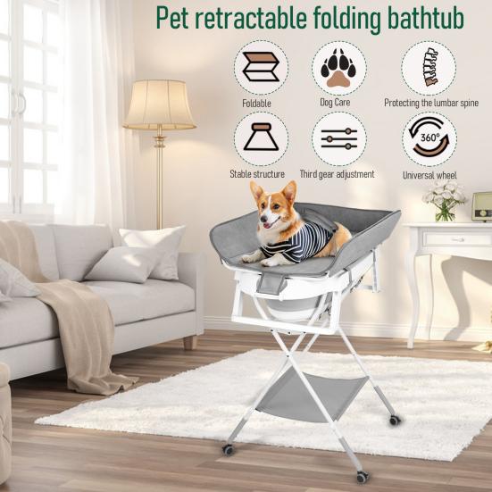 2 in 1 Hunde-Badewanne Hundewaschstation Faltbare Haustier-Badewanne zum Baden und Pflegen Zusammenklappbare Tragbare Dusch-Badewanne für Kleine Hunde Katzen Haustier
