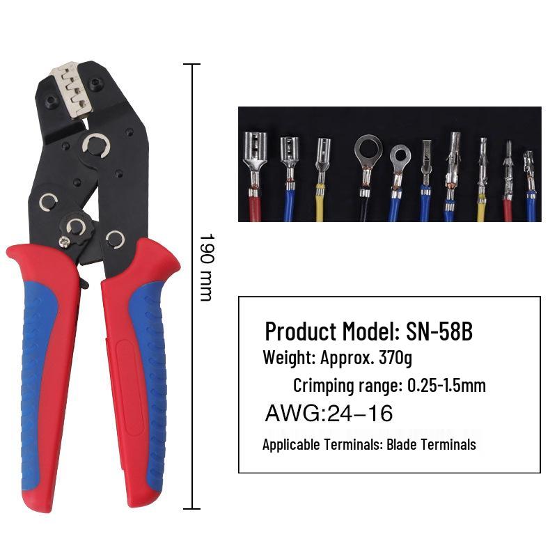 SN-58B Crimping Pliers Set for Pre-Insulated and Bare Terminals with Jaws 2546B/06WF/03H/06/02C