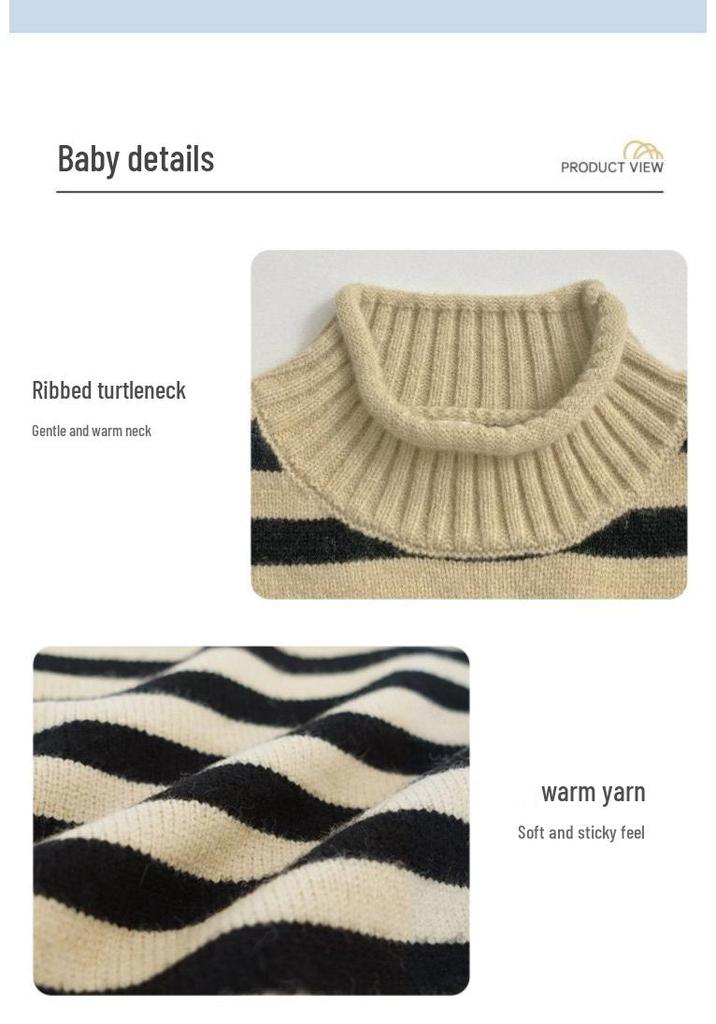 Boys' and Girls' Fleece-Lined Half-High Collar Sweater: Autumn/Winter Korean Style Warm Knitwear