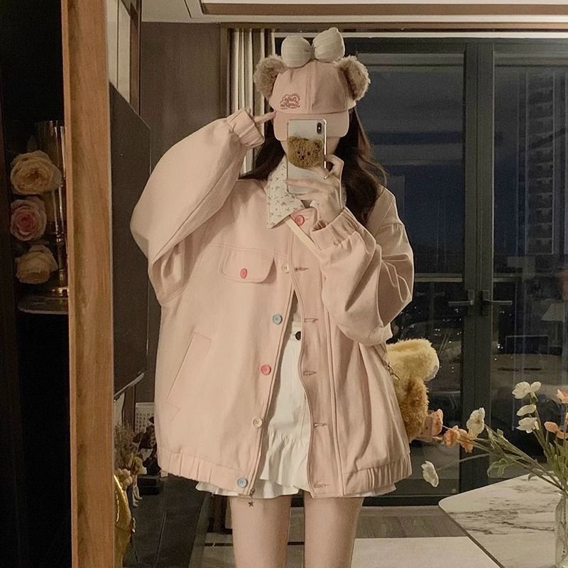 

Пальто в винтажном стиле в японском стиле с цветочной лоскутной отделкой, отложным воротником, женское, на осень и зиму, стильное, нишевый стиль, милое, милое, антивозрастное, куртка, топы Pink L