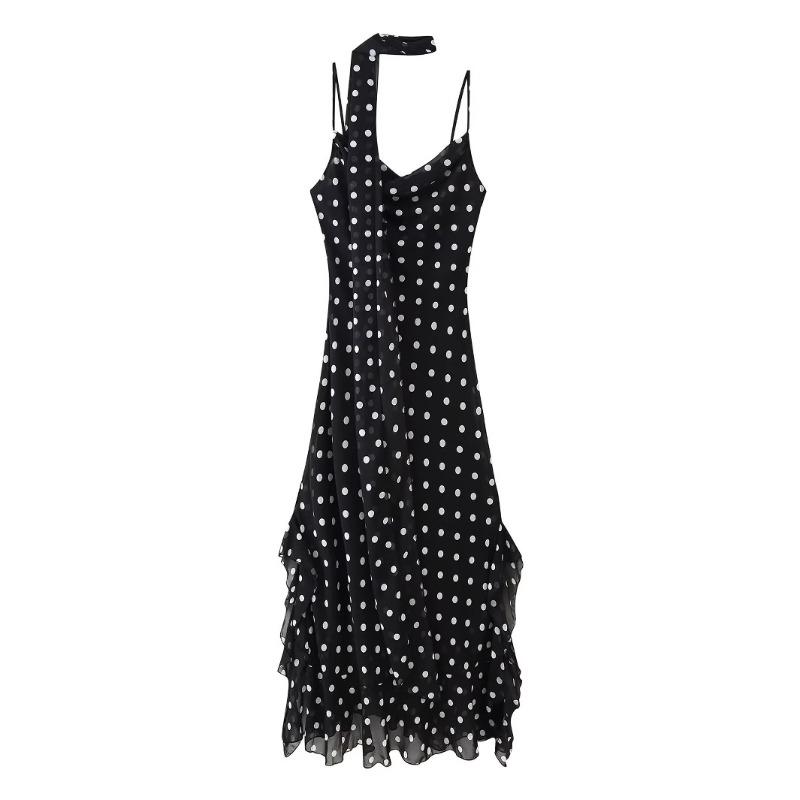 Vestito da donna a pois con bordo a balze