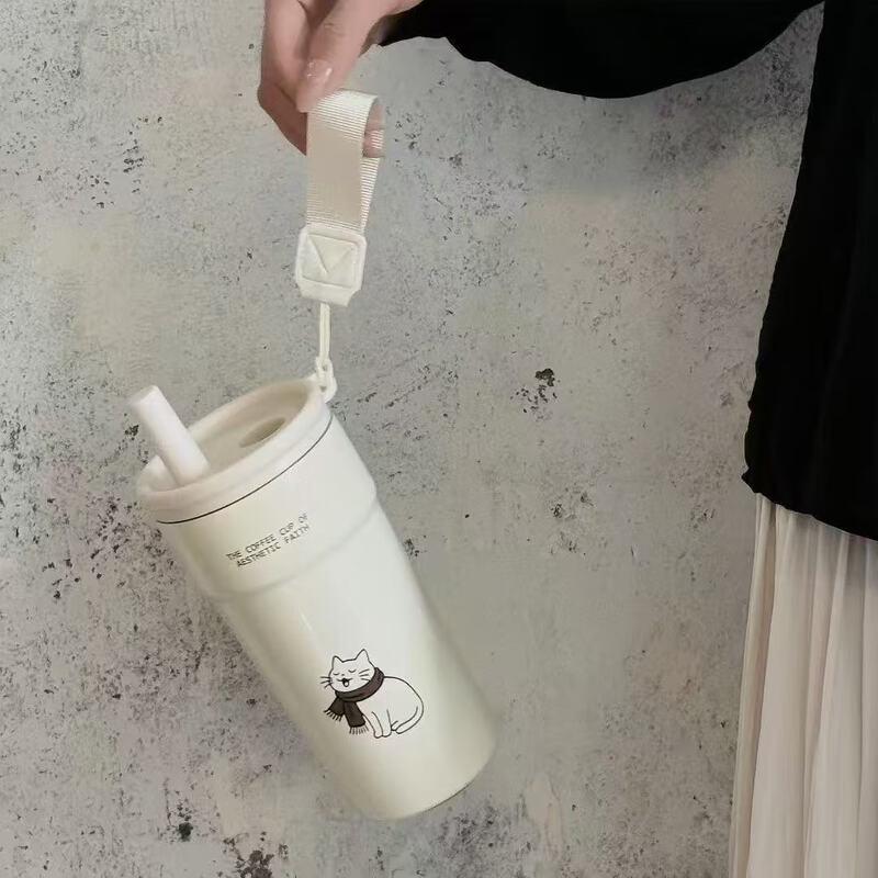 Shangqi Kitten Cartoon Insulated Straw Tumbler Set