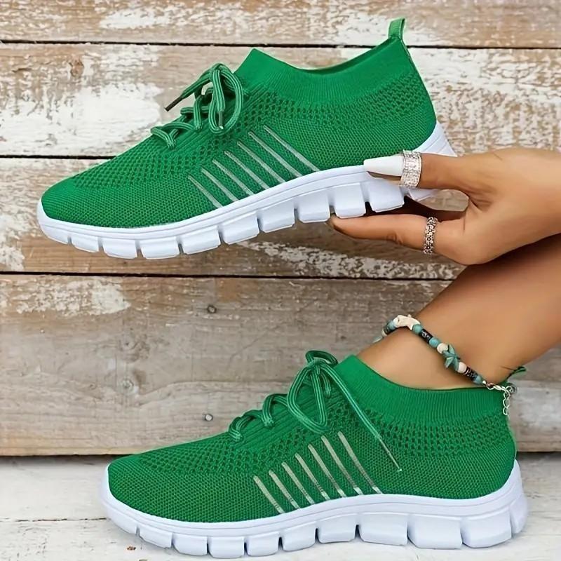 Women's Mesh Sneakers Lightweight Lace-up Soft Sole Fashion Running Shoes Flying Woven Outdoor Sports Shoes