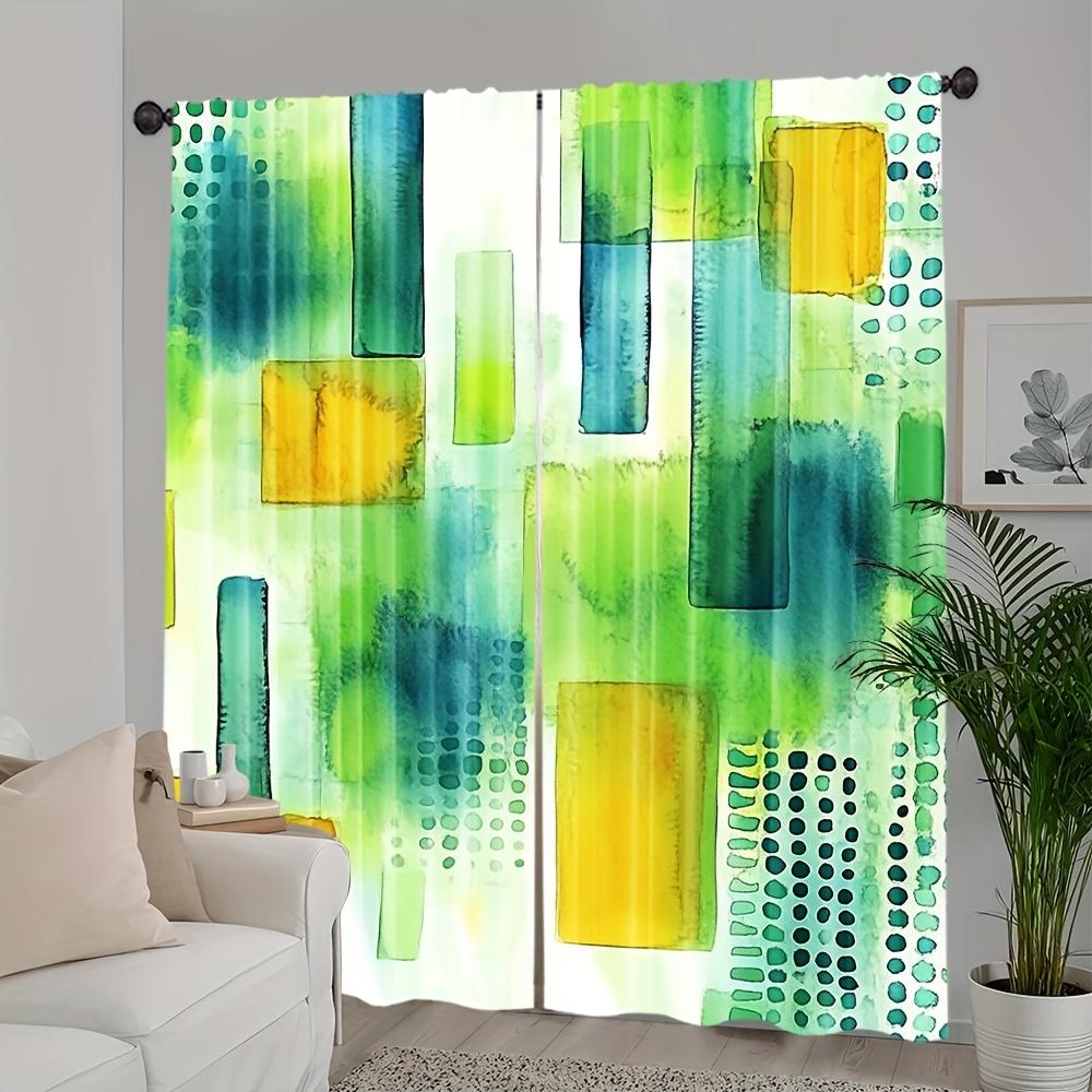 

Set Of 2 Modern Geometric Watercolor Curtains Green Yellow Gradient Abstract Design Polyester Drapes Bedro Curtain Sheer Made W100*H70(CM)-Rod Pocket&1PCS