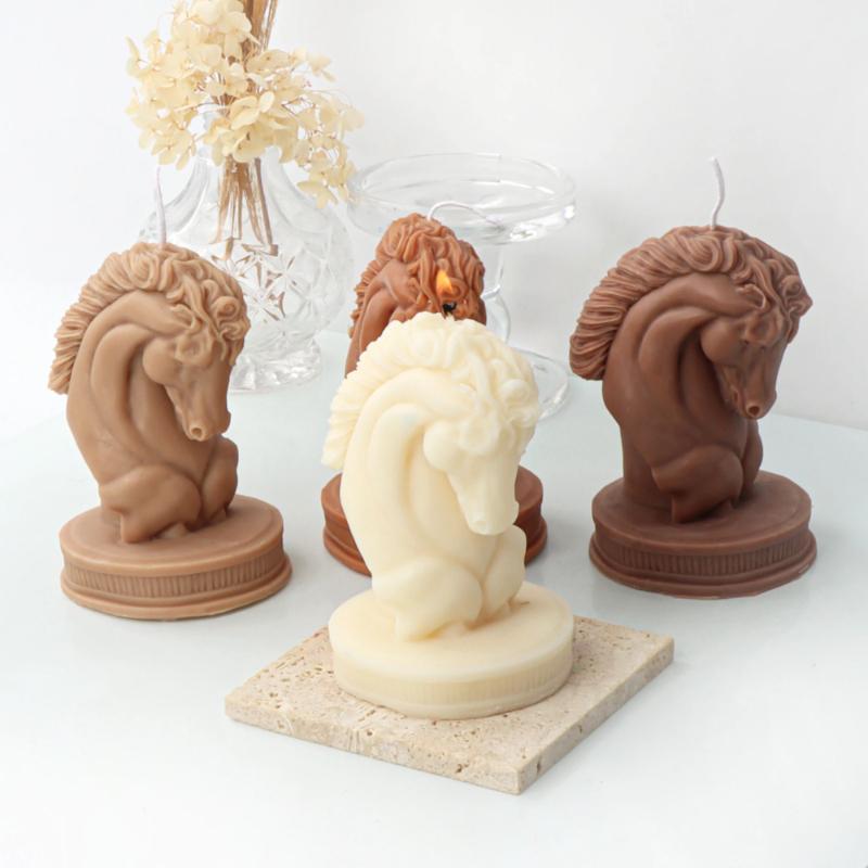 3D Horse Head Aroma Candle Silicone Mold DIY Animal Plaster Resin Ornaments Mould Home Decoration Crafts Making Molds