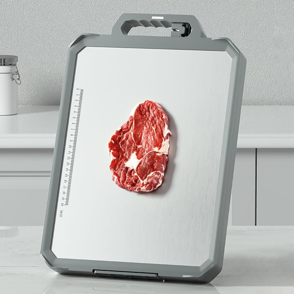 Stainless Steel Cutting Board Double Sided Meat Board Non-Slip Food Grade Mat For Vegetable Prep BBQ Restaurant Baking Outdoor