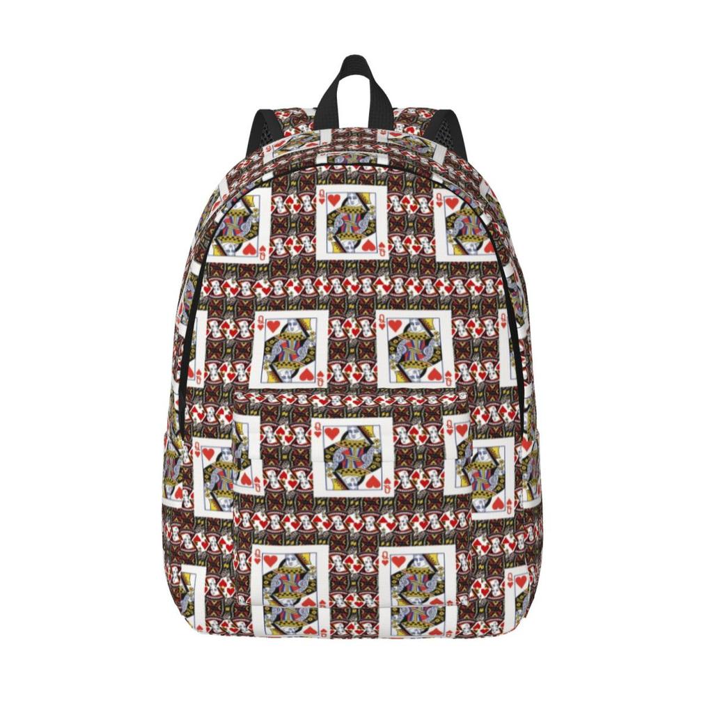Casino Nights Red Queen Of Hearts Backpack Hot Sale Daypack Large Capacity BookBag School Bag Shoulder Bags for Men Women