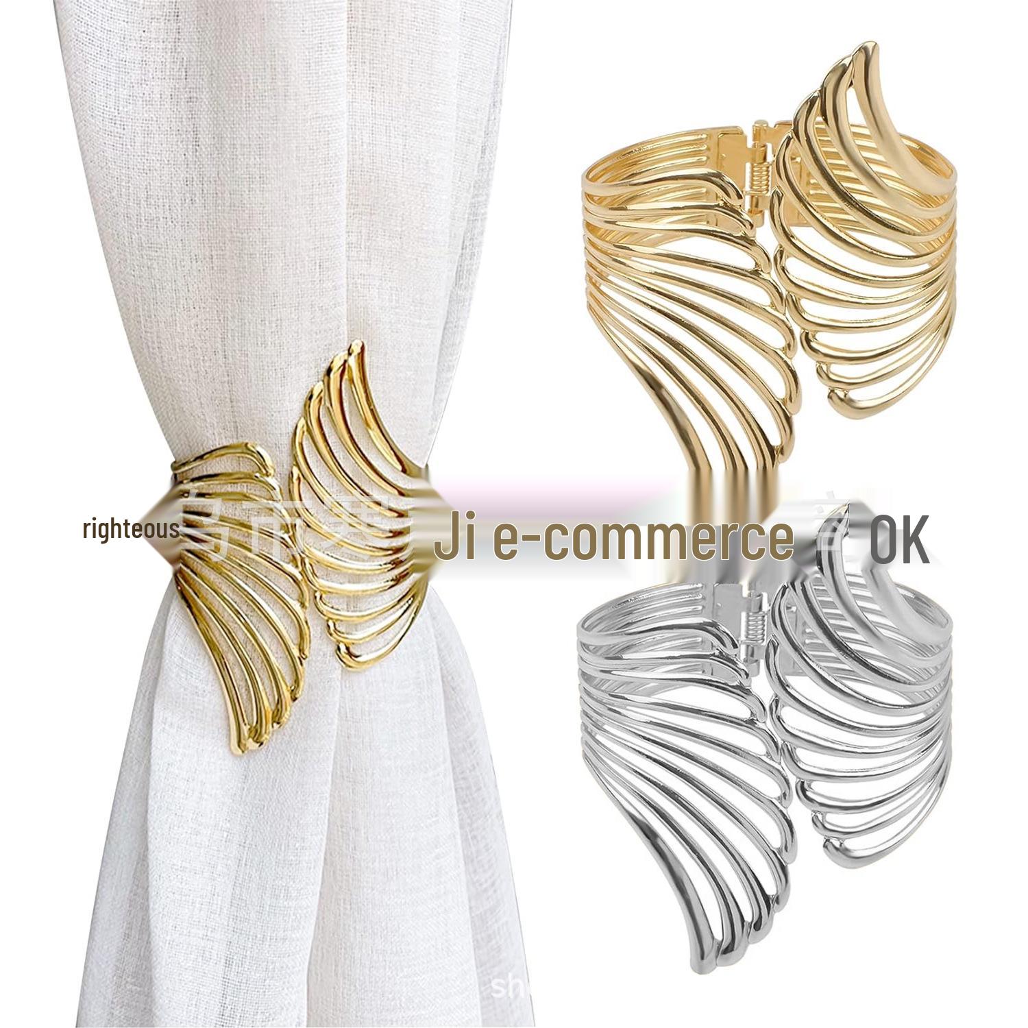 

Set of 2 Nordic Style Luxury Metal Wing Curtain Tiebacks with Spring Ties and Clips 1 Pair (Two Pieces) золотий