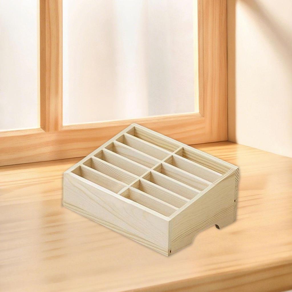 Compact Solid Wood Cell Phone Organizer Storage Box with 12 Compartments for Centralized Management