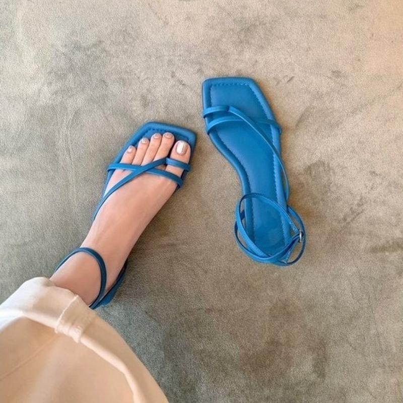 Fashion Women's Flat Sandals 2025 Summer New Fashion Open Toe Narrow Band Ladies Elegant Gladiator Shoes Outdoor Dress Toe Sandals