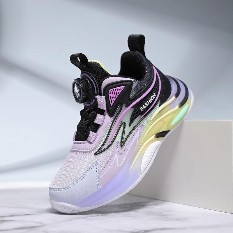 Nuevas zapatillas deportivas infantiles de hebilla giratoria para primavera y otoño, zapatillas de papá antideslizantes para niños, zapatillas para correr